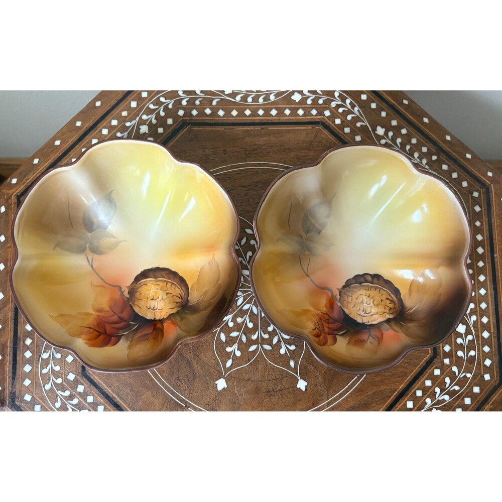 Vintage Pair Of Noritake Hand painted Nut Bowls Japan